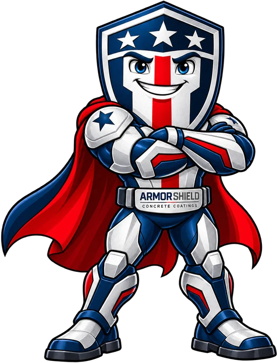 ArmorShield mascot standing with arms crossed